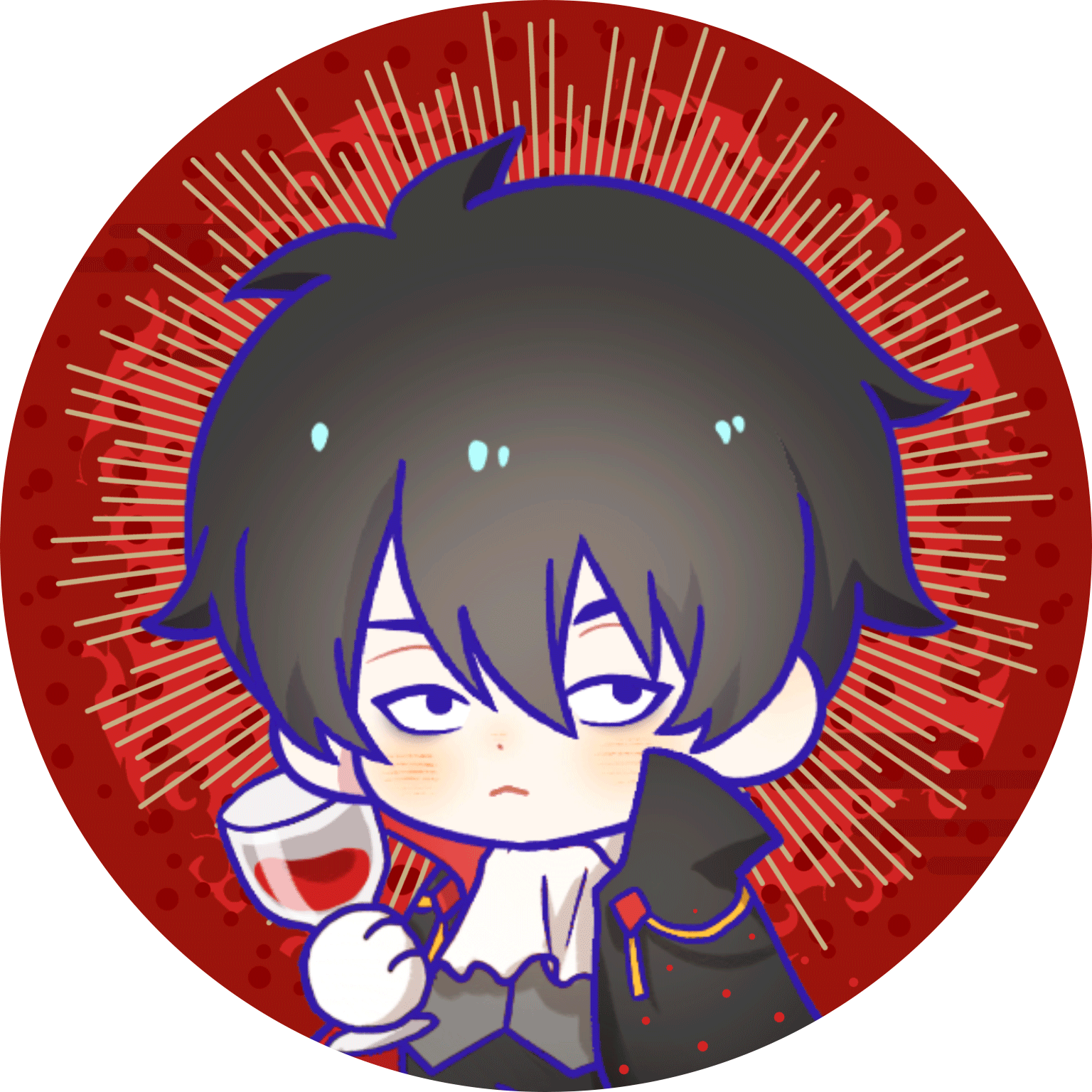 A can badge of Kazu as a vampire.