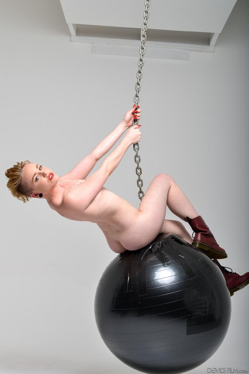 Seductive blonde doll with a cute ass Miley Mae rides a wrecking ball(10)