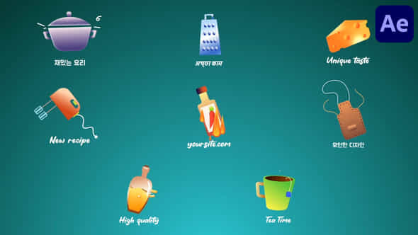 Kitchen Icons And Titles For After Effects - VideoHive 55152035
