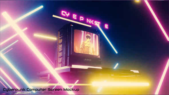 Cyberpunk Computer Screen Mockup - VideoHive 58504468