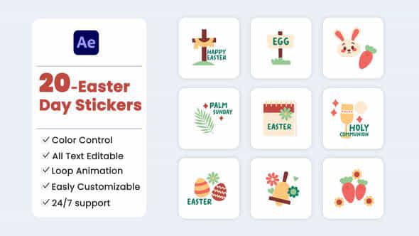Easter Day Stickers Template - VideoHive 57696006