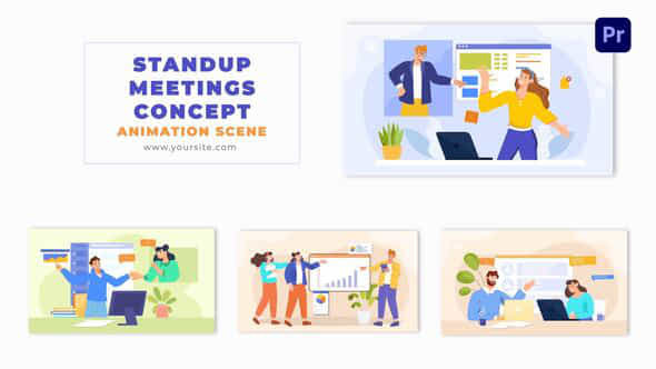 Professional Corporate Standup Meetings Concept 2D Art Animation Scene - VideoHive 49481886