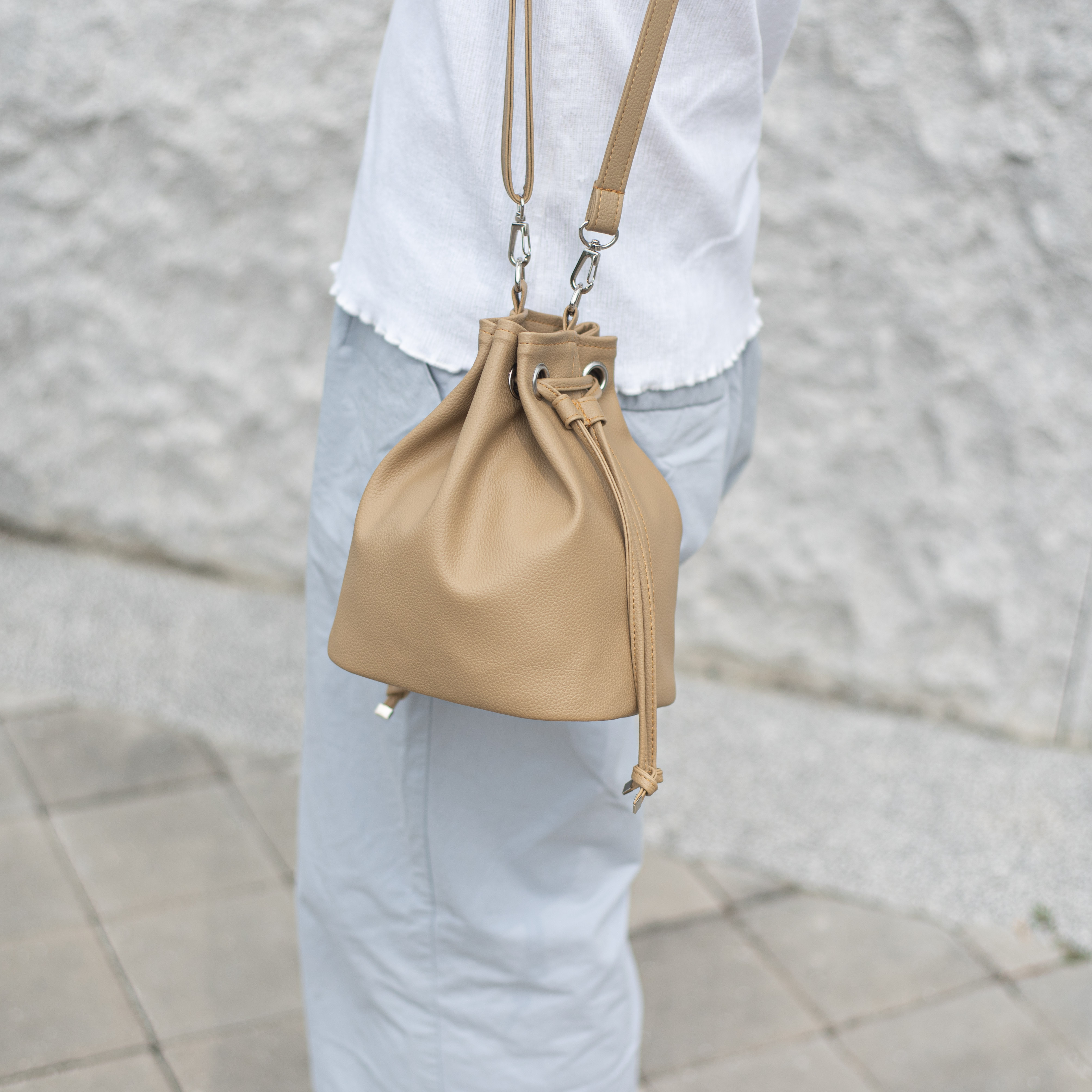 Small Bucket Bag with Magnetic Buckle and Crossbody-Camel - Shop