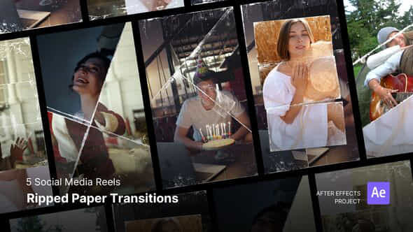 Social Media Reels Ripped Paper Transitions After Effects Project Files - VideoHive 54849547