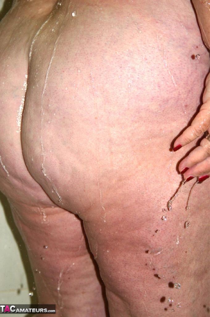 Obese granny Grandma Libby fondles her naked body while taking a shower(14)