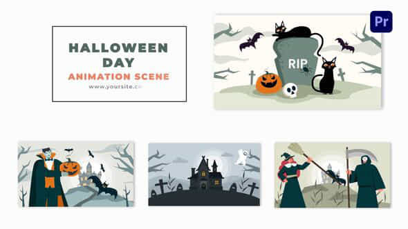 Halloween Day Themed Vector Character Animation Scene - VideoHive 49481389