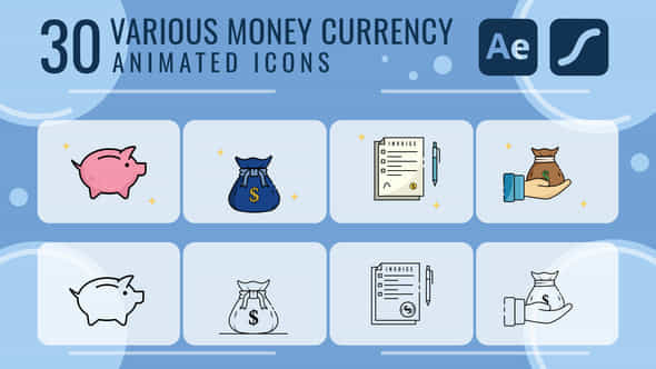 Set Of Various Money Business Currency Icons Pacs Animation - VideoHive 57674558