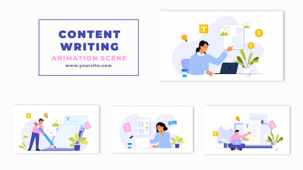 Content Writer Flat Character Animation Scene - VideoHive 47251094