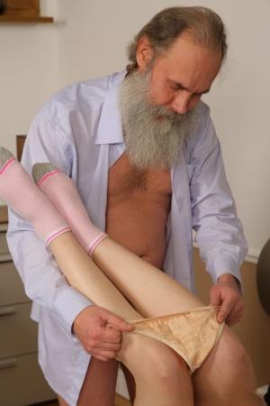 Skinny babe Milana Witch takes a stiff boner from her bearded teacher