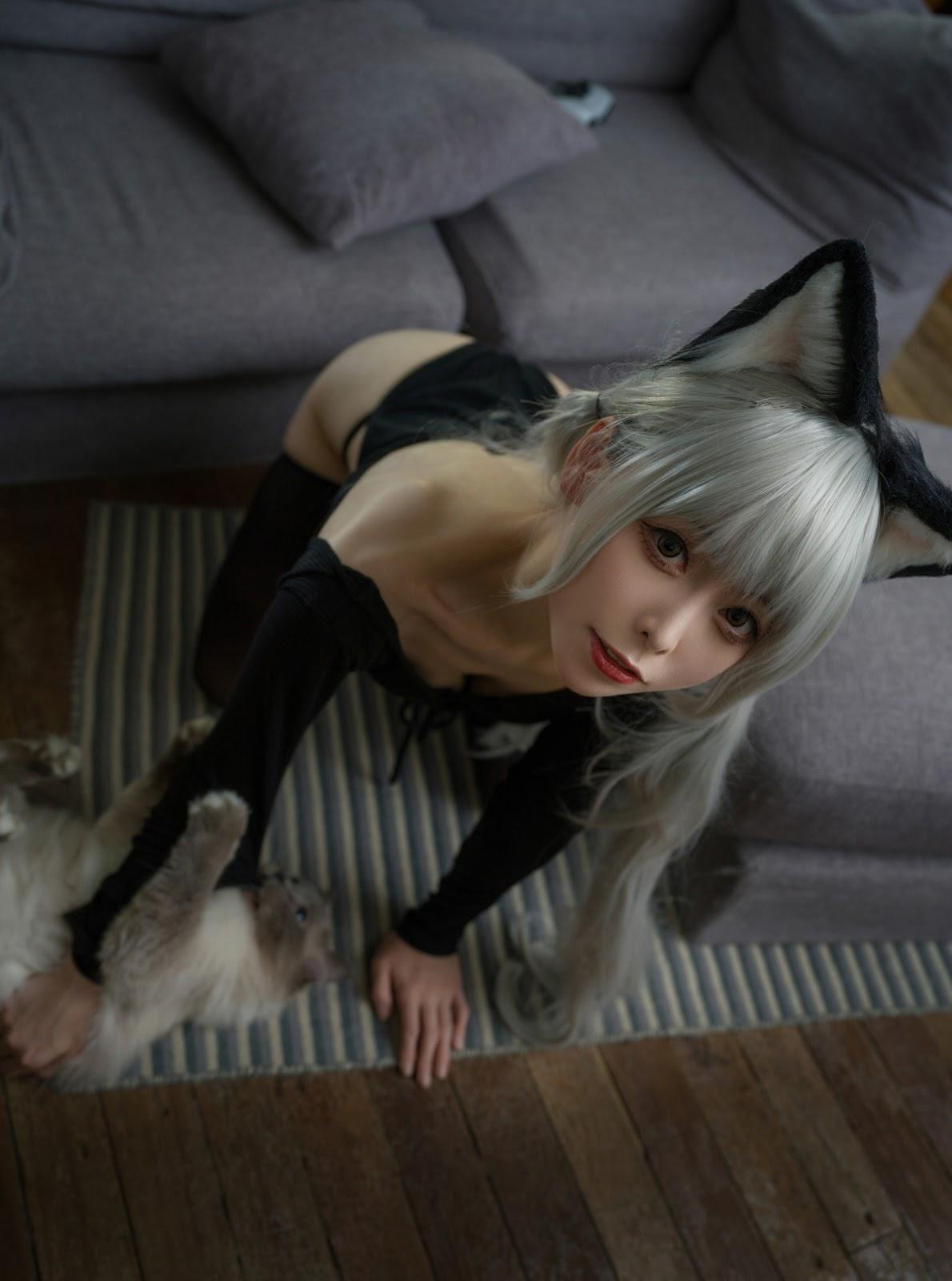 Cosplay 樱岛嗷一 黑猫针织衫连体衣(9)