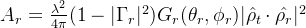 A_r = \frac{\lambda^2}{4\pi} (1-|\Gamma_r|^2) G_r(\theta_r, \phi_r) |\hat{\rho_t} \cdot \hat{\rho_r}|^2