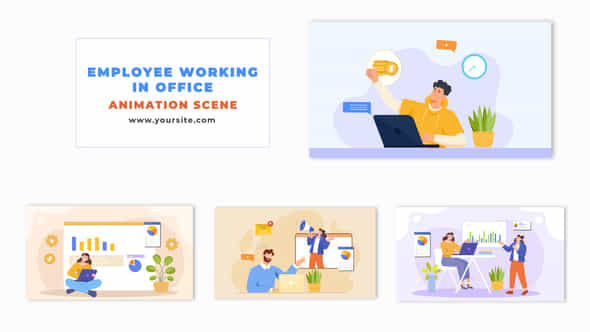 Flat 2D Character Performing Tasks At The Office Animation Scene - VideoHive 49456937