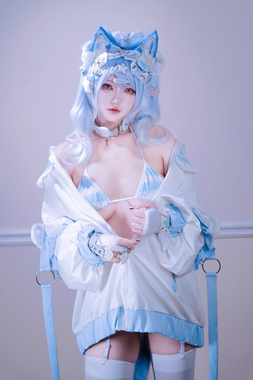 Cosplay 狐洛洛子 – 水色猫猫头(4)