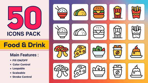 Dual Icons Pack Food Drink Icons - VideoHive 49882488