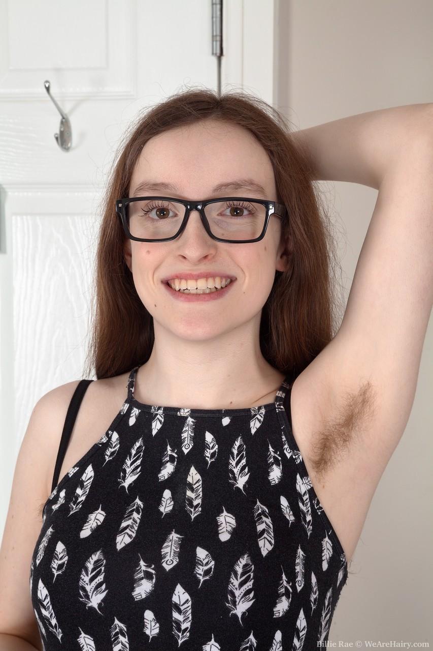 Geeky brunette Billie Rae flaunts her super hairy twat in various positions(1)