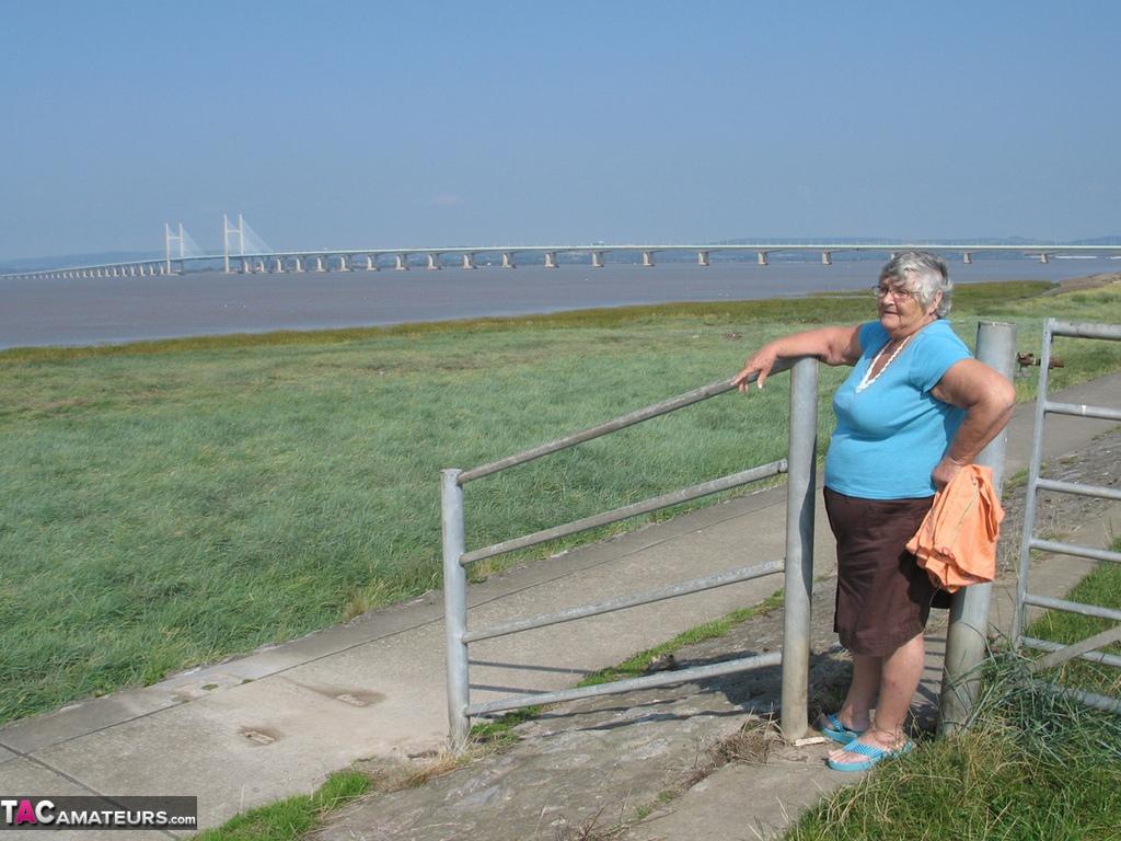 Fat old woman Grandma Libby exposes herself on a desolate bike path(1)