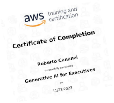 Amazon Web Servics (AWS) Certificate completition Roberto il Bak Cananzi