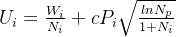 U_i = \frac{W_i}{N_i} + c P_i \sqrt{\frac{ln N_p}{1 + N_i}}