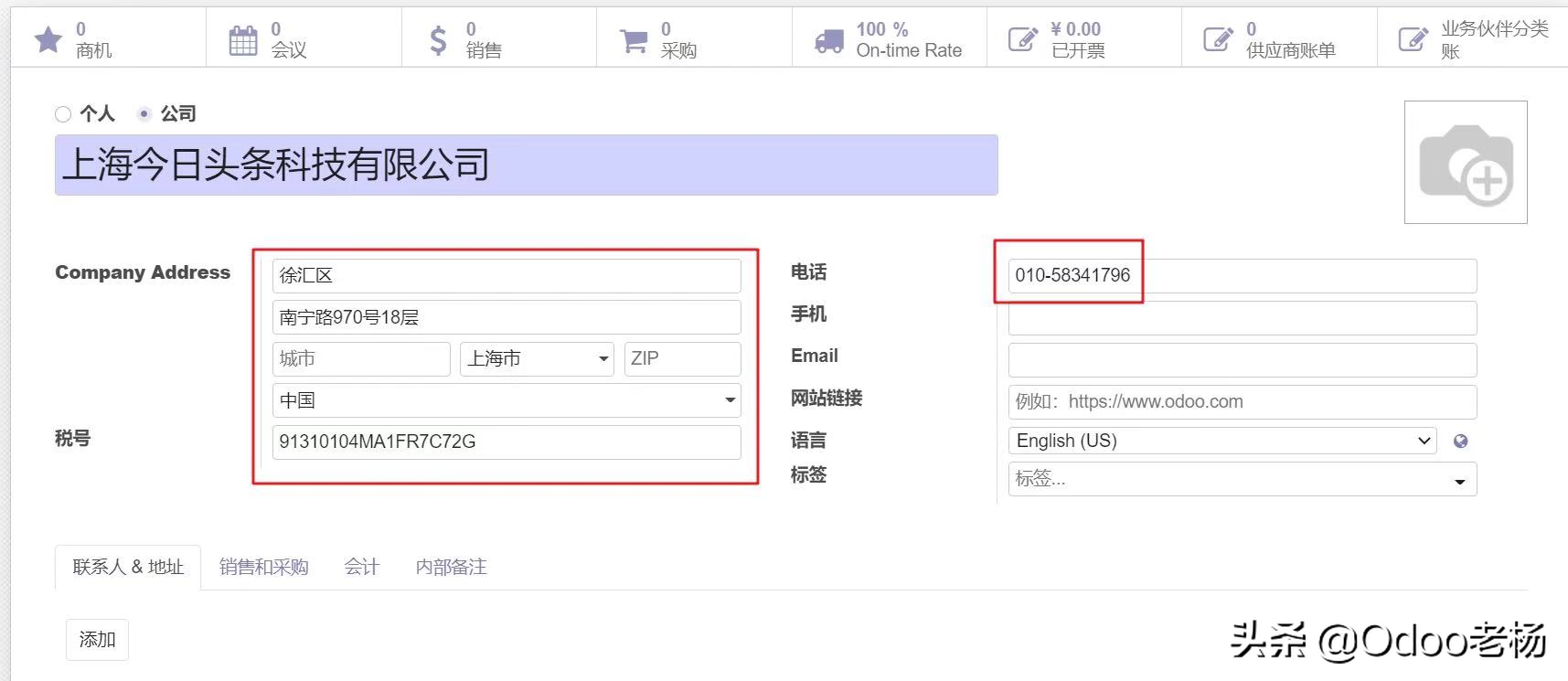 Odoo14免费开源ERP：企业客户档案信息自动补全功能演示