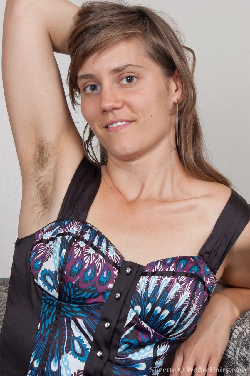 Amateur model in sexy pantyhose reveals her hairy armpits and beaver(1)