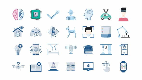 100 Artificial Intelligence Icons - VideoHive 26105034