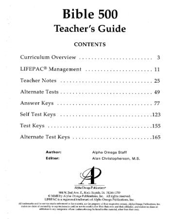 Alpha Omega 5th Grade Bible Teacher Guide