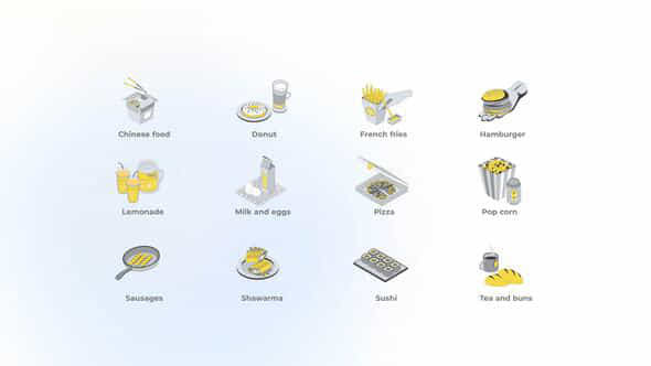 Food Isometric Icons - VideoHive 49555367