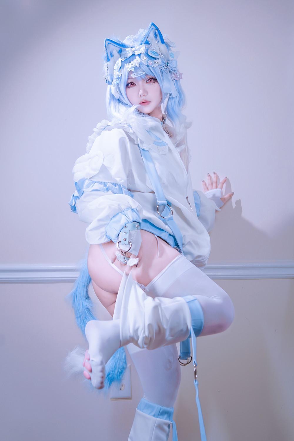 Cosplay 狐洛洛子 – 水色猫猫头(1)