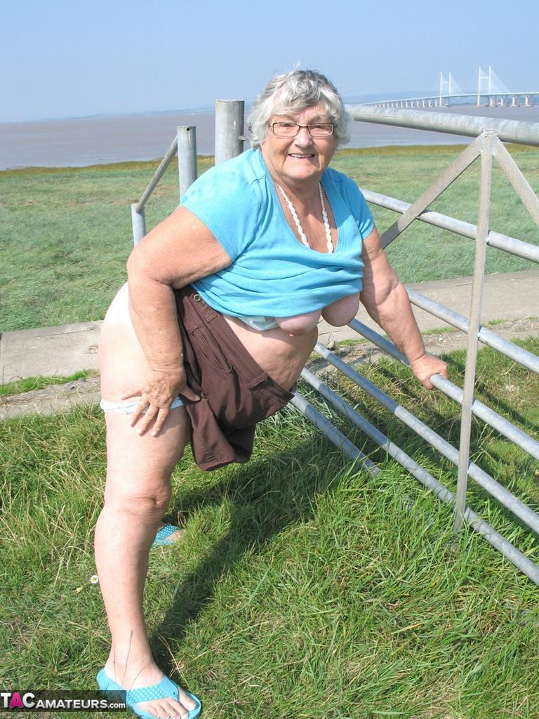 Fat old woman Grandma Libby exposes herself on a desolate bike path(11)