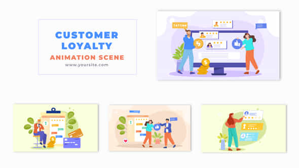 Customer Loyalty Concept Flat 2D Character Animation Scene - VideoHive 49459226