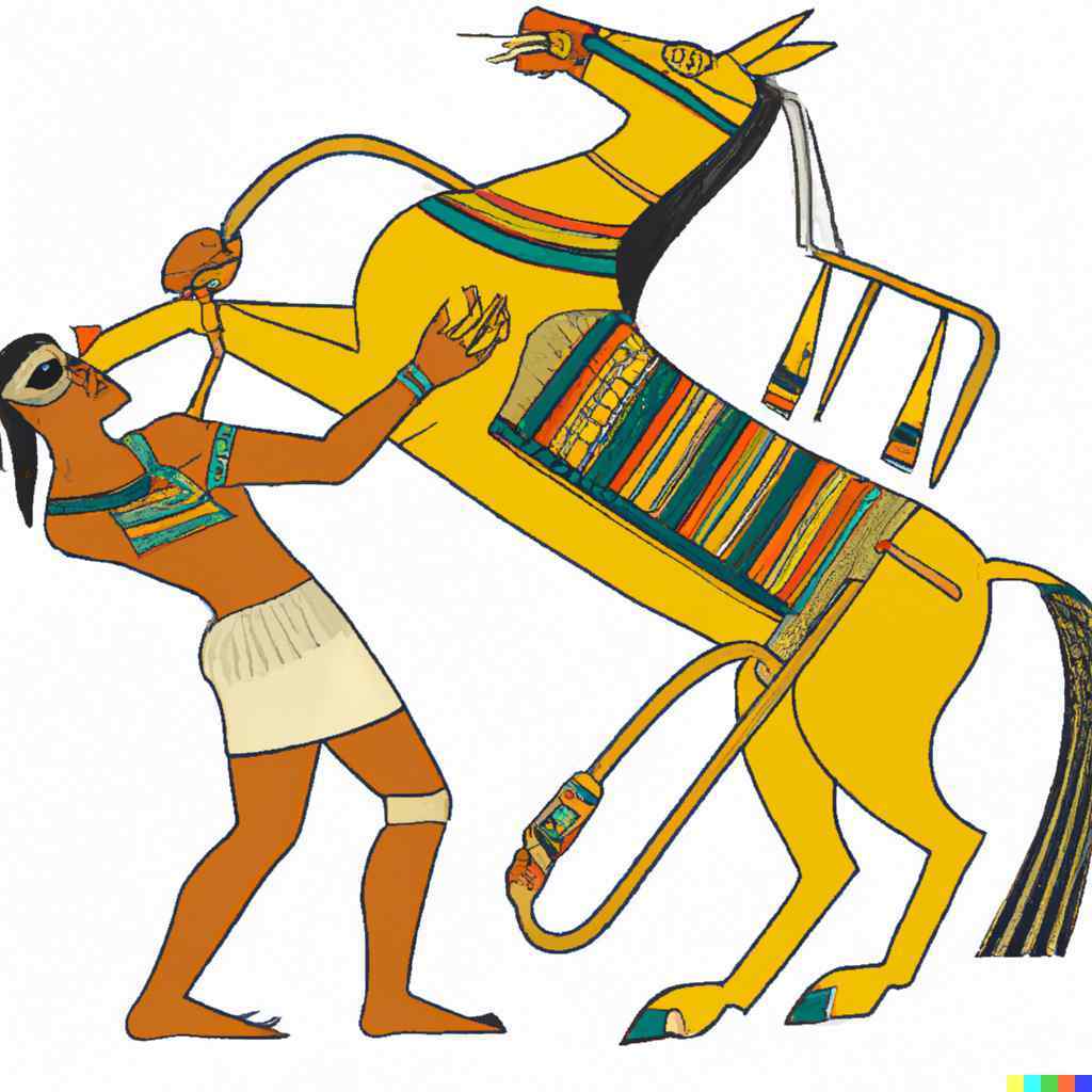 horse kicking a man in the face, ancient egyptian art