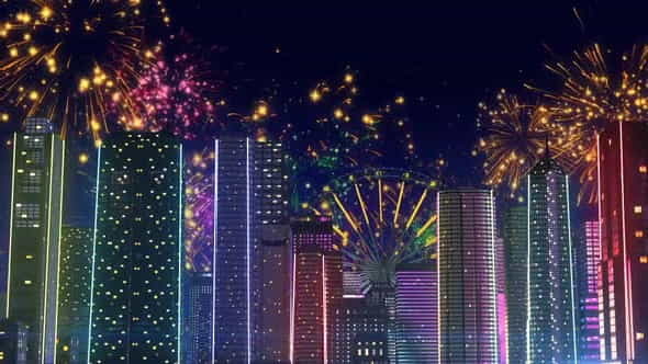 City Light With Fireworks - VideoHive 29760417