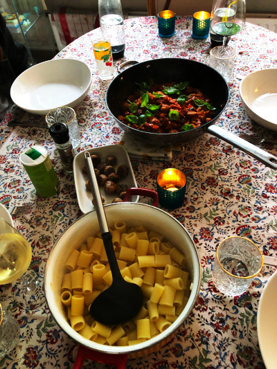 dinner, meatballs and pasta