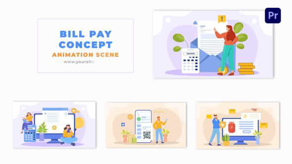 Online Bill Pay Concept Flat Cartoon Character Animation Scene - VideoHive 49481813