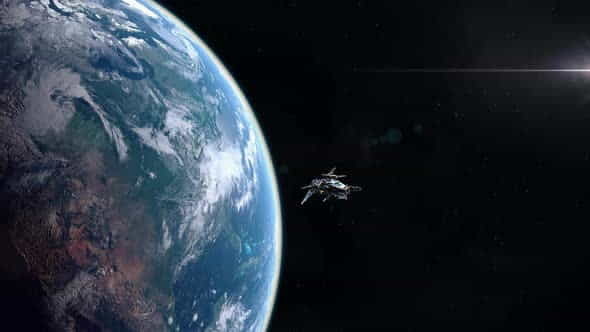 Futuristic Spaceship Leaving Planet Earth - VideoHive 27127846