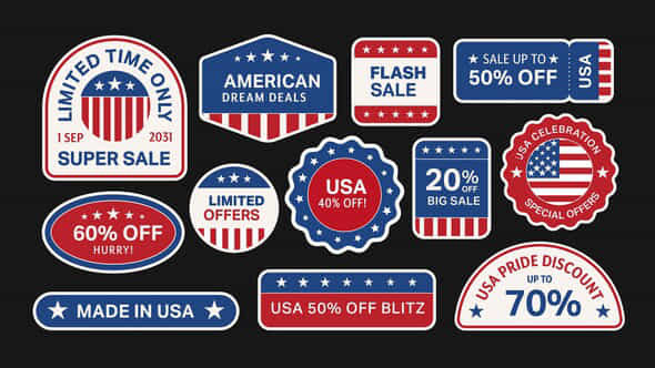 Animated American Stickers Set - VideoHive 53263901