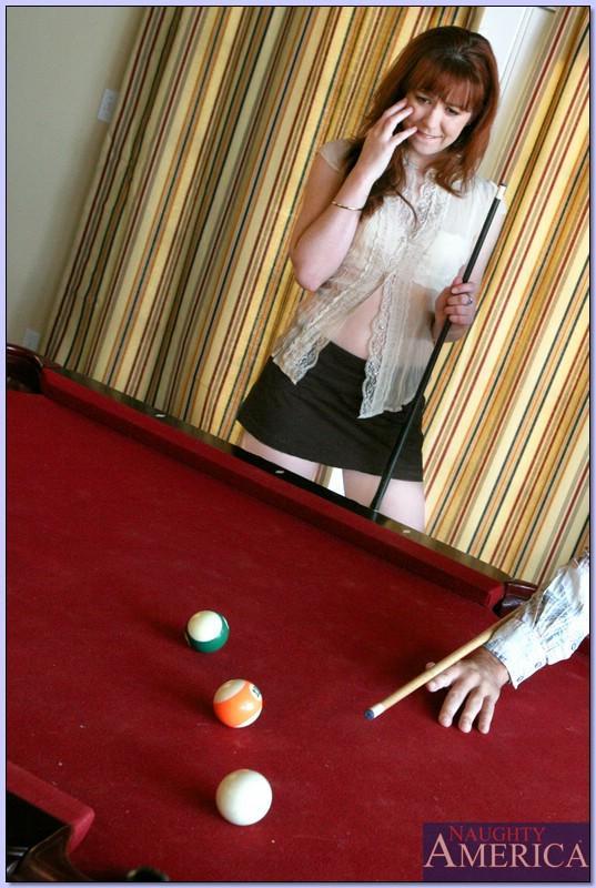 Raunchy wife in white lingerie Trinity Post shafted on the pool table(2)
