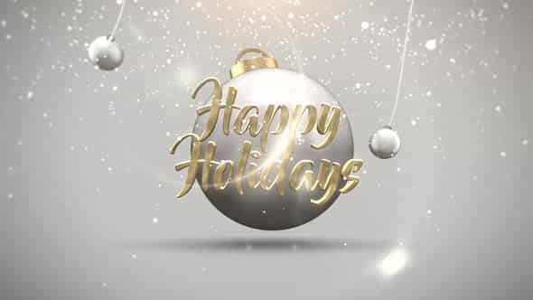 Animated closeup Happy Holidays text, motion balls and snowflakes on white background | Events - VideoHive 29319163