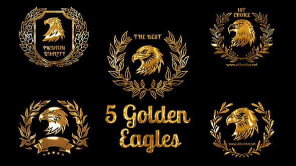 5 Golden Emblems With Eagles Heads - VideoHive 59048100
