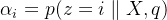 \alpha _{i} = p(z = i\parallel X , q)