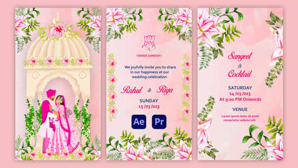 Romantic Pink Floral Wedding Invitation Instagram Story - VideoHive 57055646