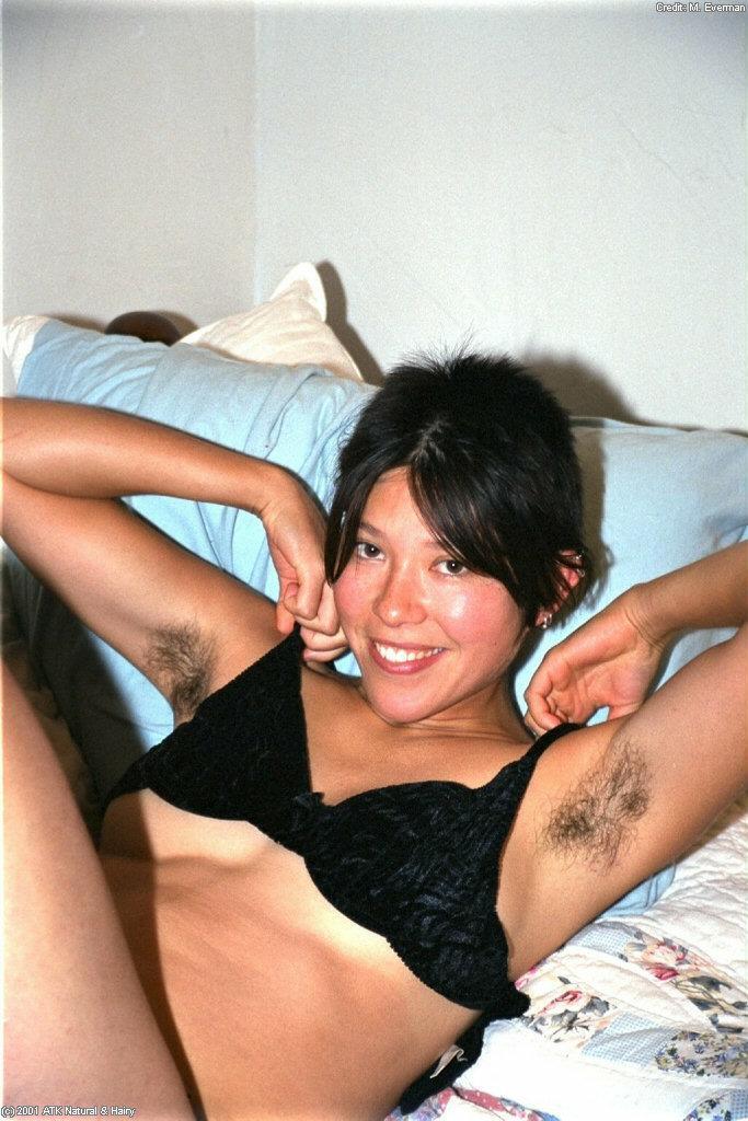 Asian amateur Amanda showing off fur covered underarms before baring beaver(4)