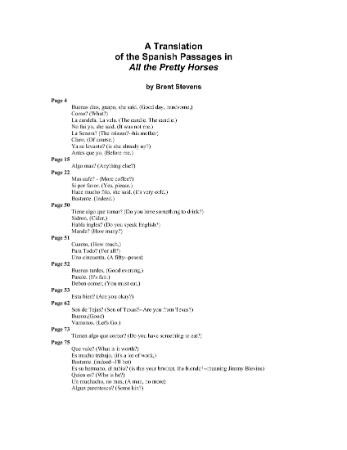 Translation of Spanish Passages in All the Pretty Horses (courtesy of Cormac McC...