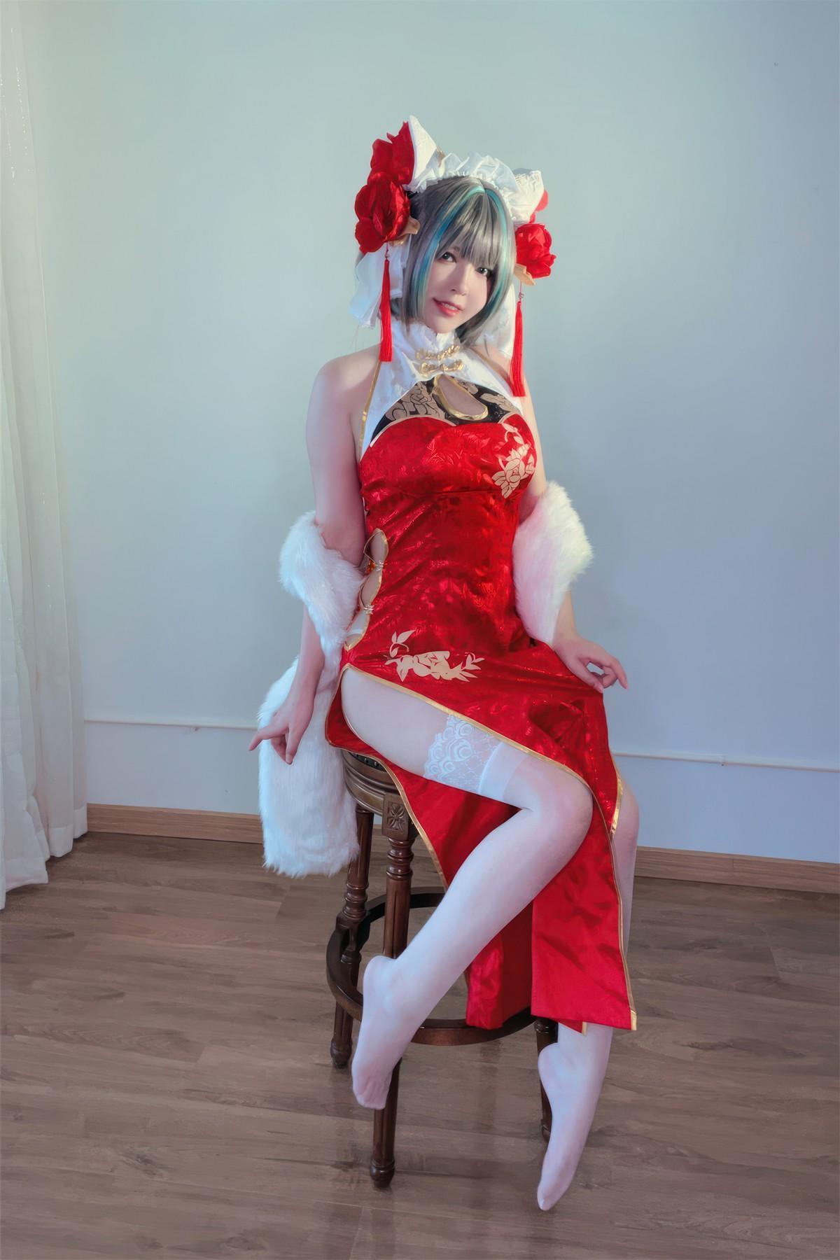 Cosplay 半半子Banbanko 柴郡中华娘旗袍(40)