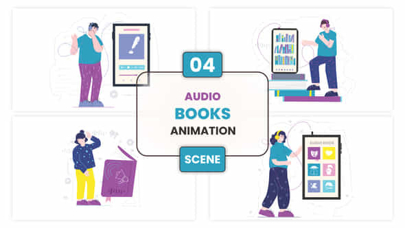 Audio Books Illustration Animation Scene - VideoHive 53299051