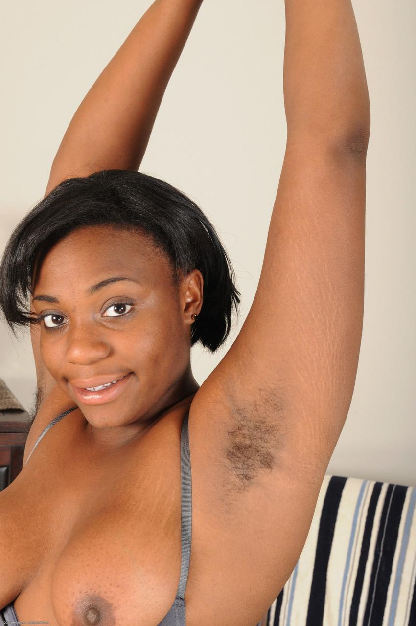 Chubby ebony Lacey shows her hairy armpits and grabs her fat booty(8)