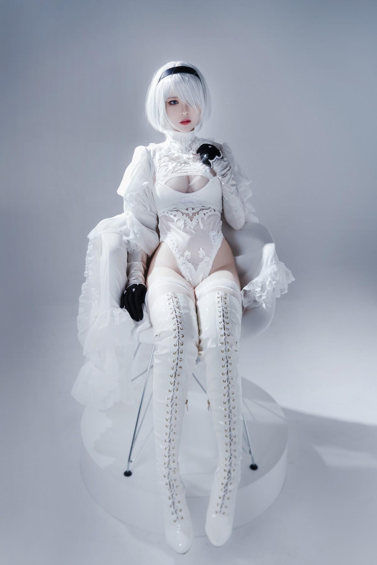 Cosplay 半半子 Automataヨルハ二号B型 白いドレス(13)