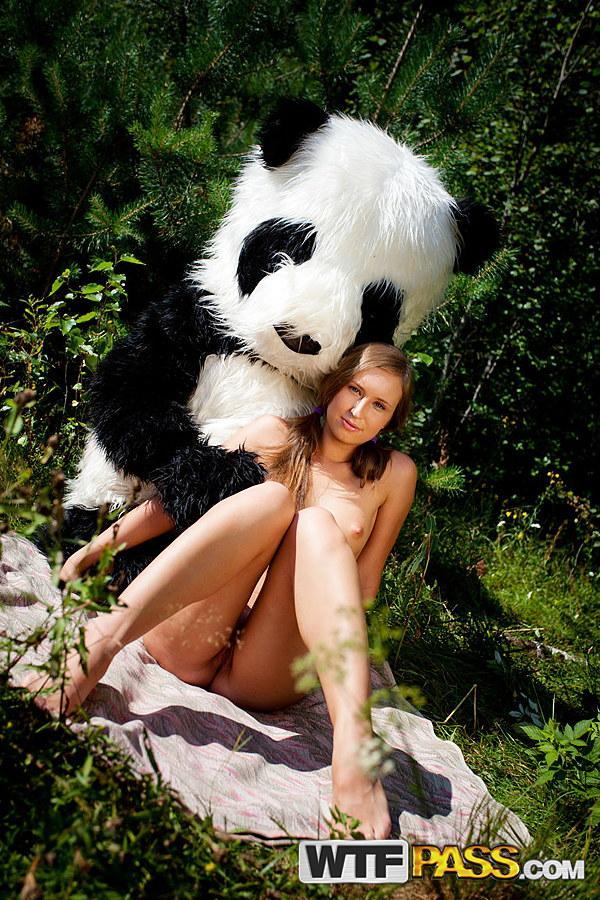 Young girl Penny gets banged by a Panda on a boulder near the woods(3)