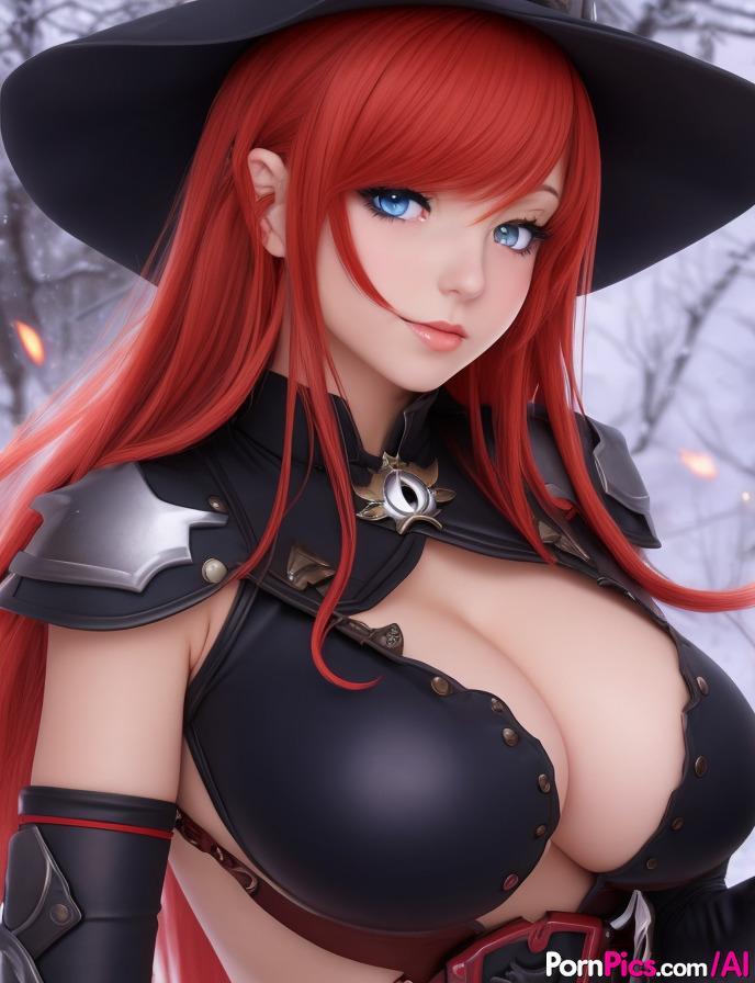 Redheaded Hentai beauty Tanine poses in her hot costume & shows her big boobs(6)