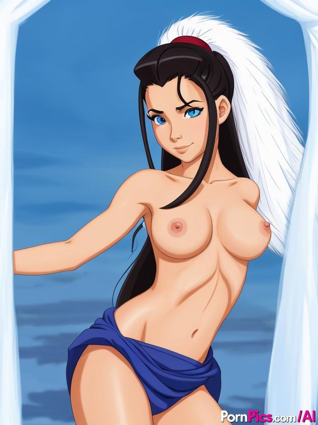 Big blue eyed anime character Katara teases with her nice ass and big tits(3)